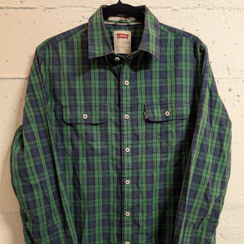 Levi's Classic Green/Blue Plaid Button-up Men's Shirt - Size Medium